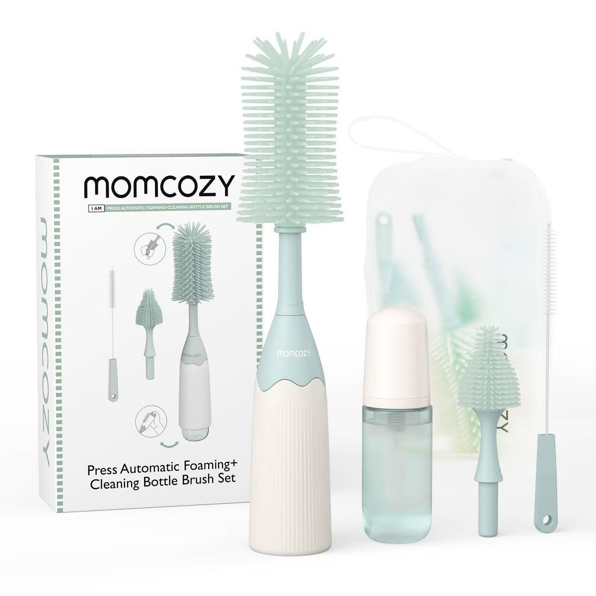 Target - MMomcozy Innovative Push-Press Design Bottle Brush Kit - 7ct: Plastic Scrub Cleaning Set for Household Use