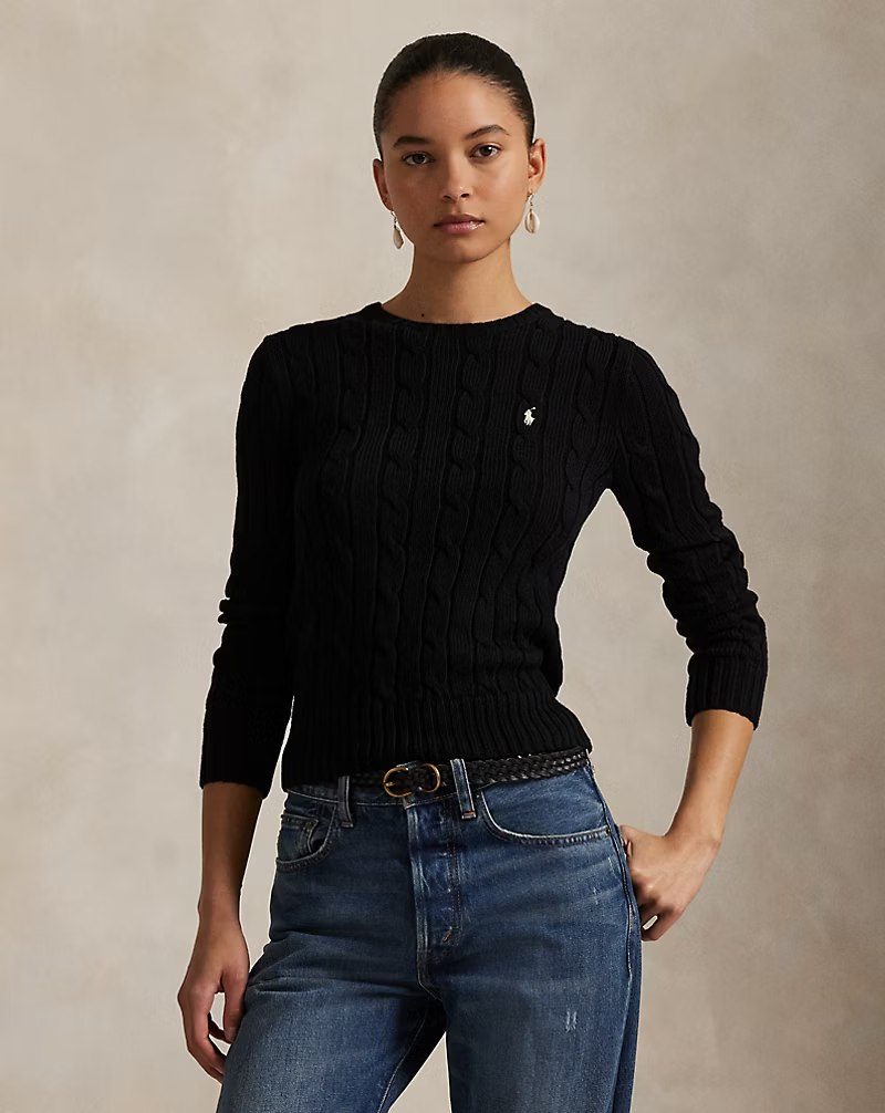 PRL Fem - Cable-Knit Cotton Crewneck Sweater
