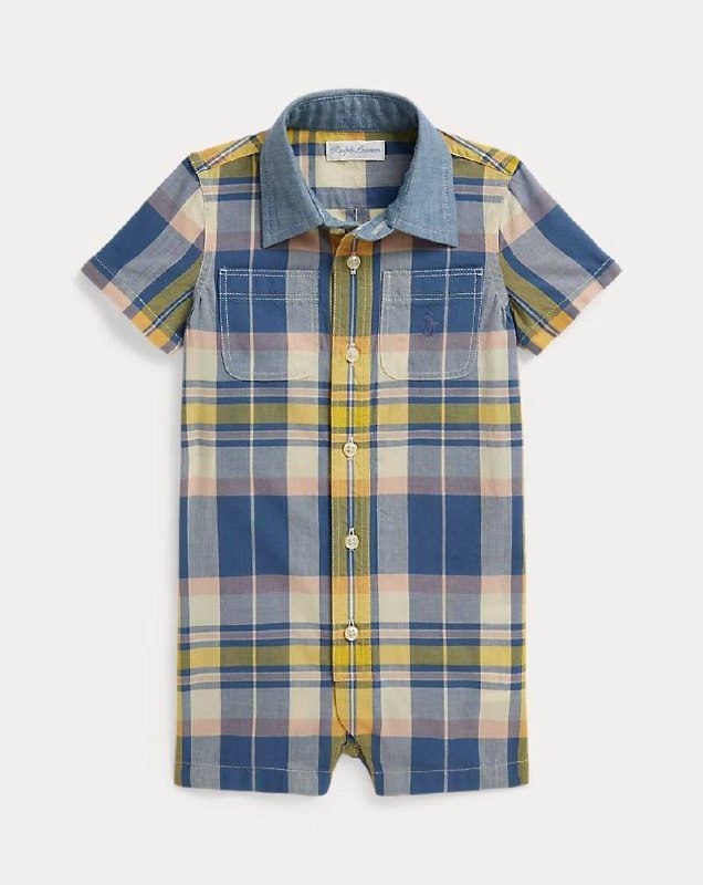 PRL Boy- Chambray-Collar Cotton Madras Shortall