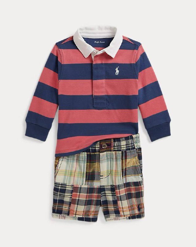 PRL Boy- Striped Cotton Shirt & Madras Short