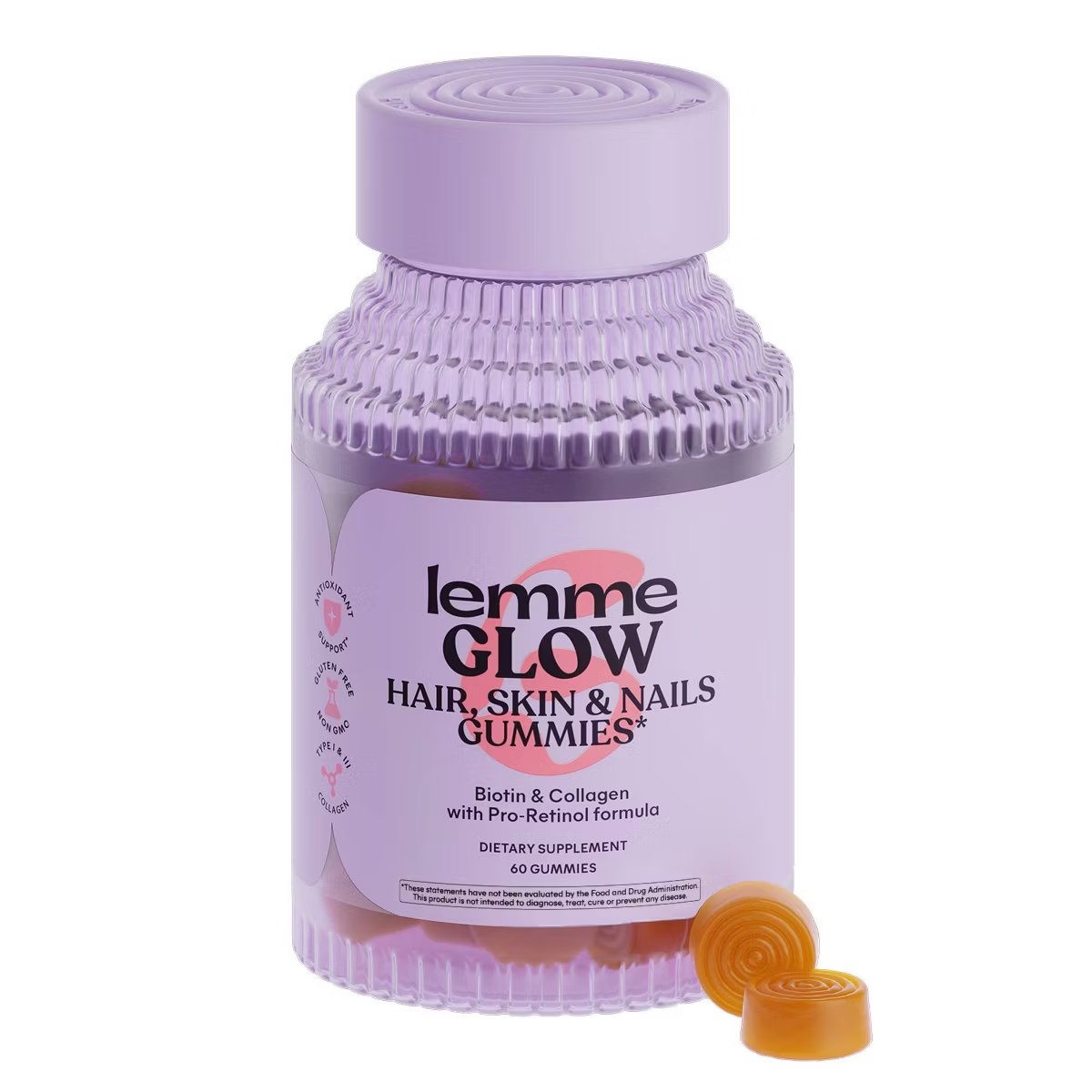 Target - Lemme Glow Collagen Gummies - Hair, Skin & Nail Support - Biotin, Collagen, Trace Minerals & Vitamins - Peach Flavored - 60ct