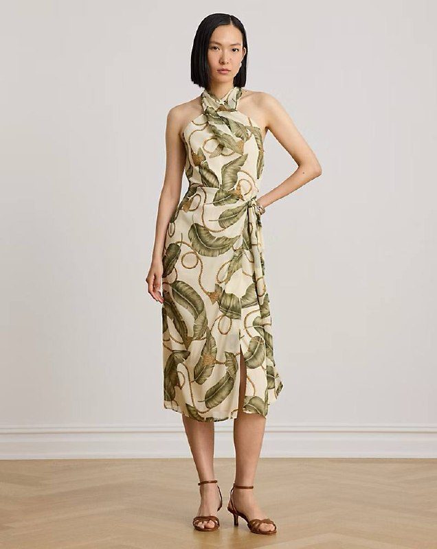 PRL Fem- Rope-Print Georgette Halter Midi Dress