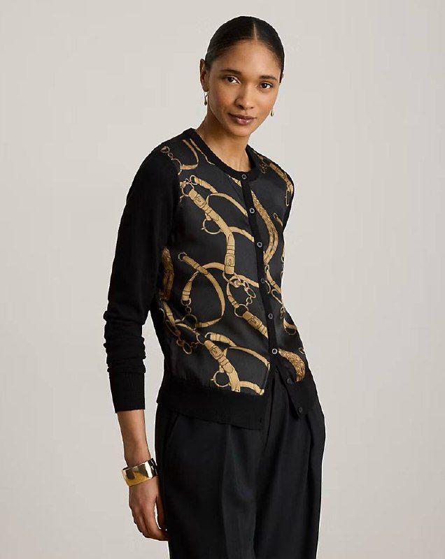 PRL Fem- Belting-Print Cotton-Blend Cardigan