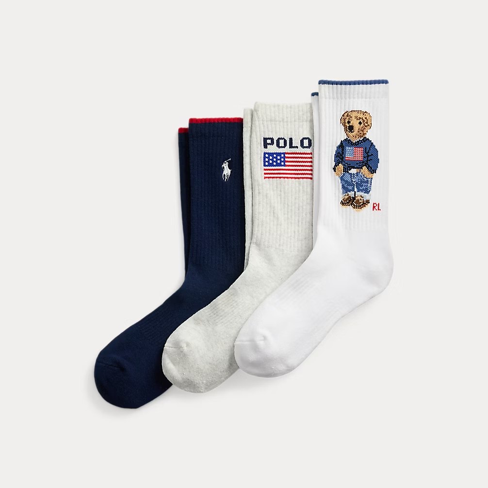 PRL Fem- Polo Bear Logo Crew Sock 3-Pack