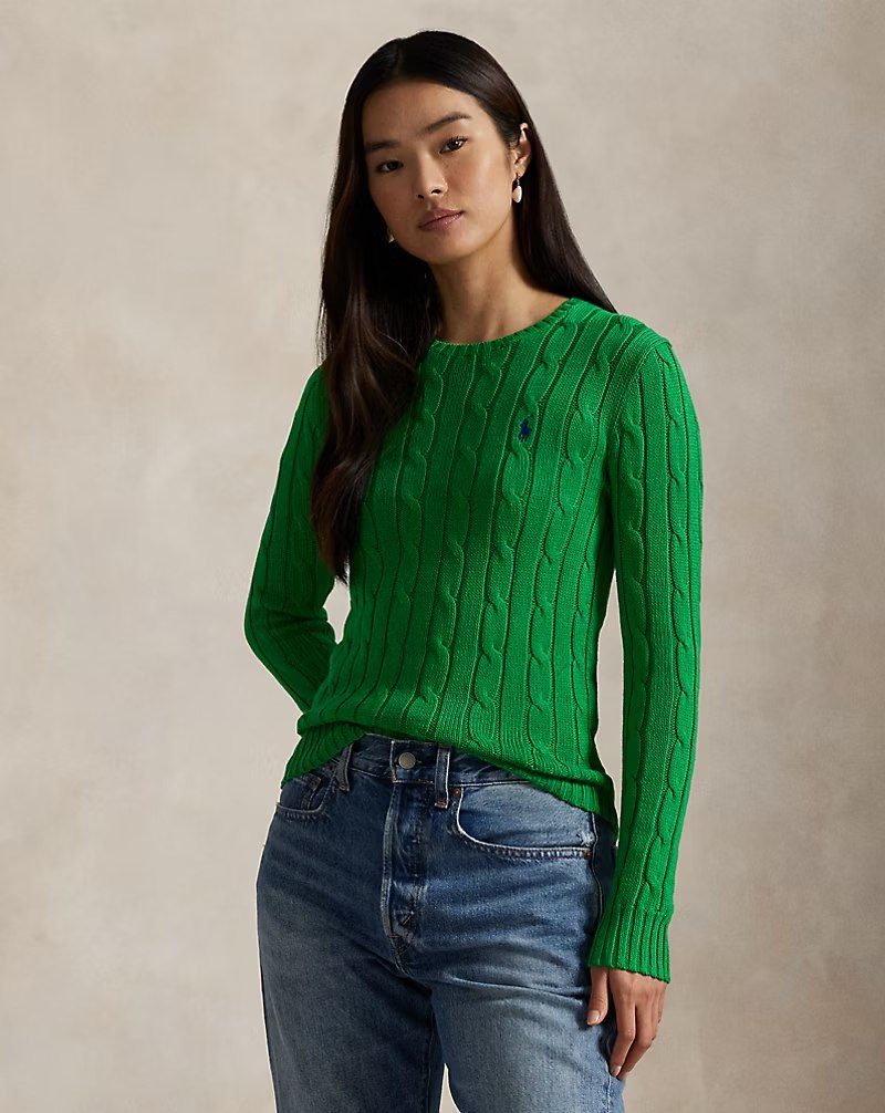 PRL Fem - Cable-Knit Cotton Crewneck Sweater