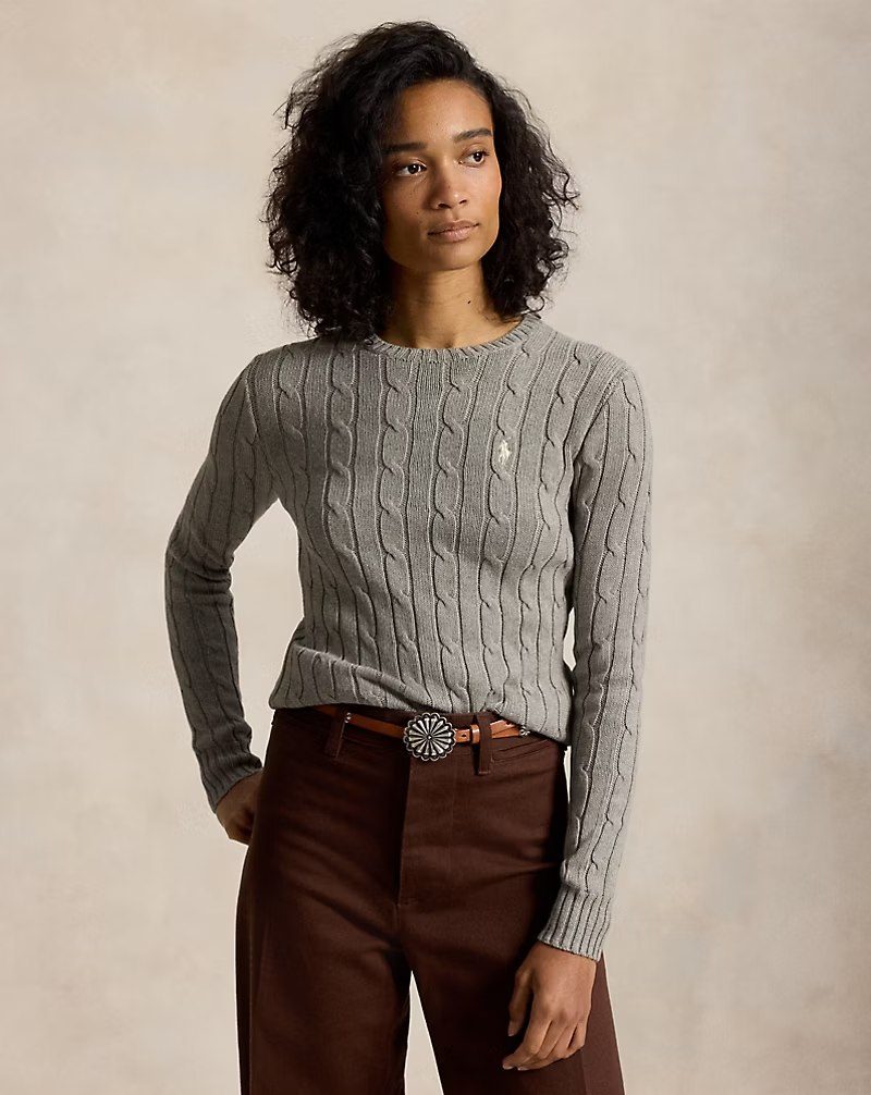 PRL Fem - Cable-Knit Cotton Crewneck Sweater