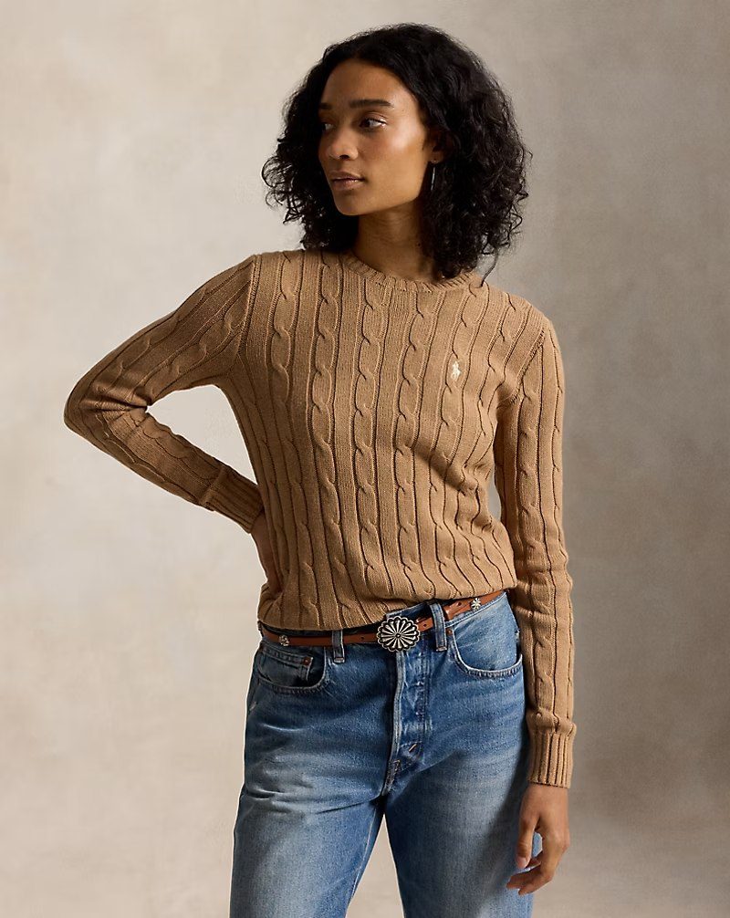 PRL Fem - Cable-Knit Cotton Crewneck Sweater