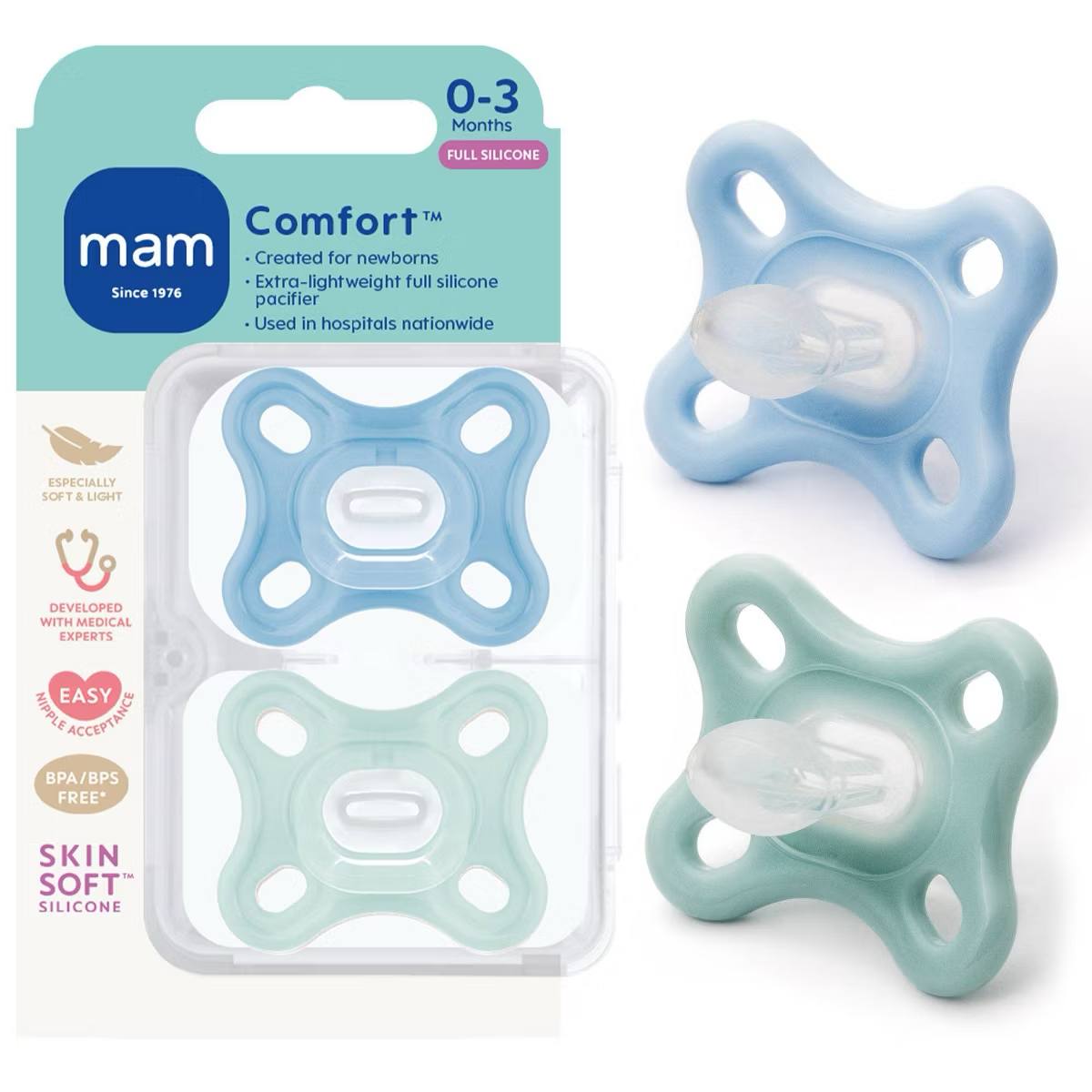 Target- MAM Comfort Pacifiers 0+- Boy - 2pk: Silicone, BPA-Free