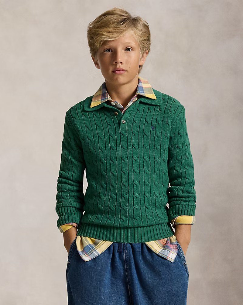 PRL Boy - Cable-Knit Cotton Polo Sweater