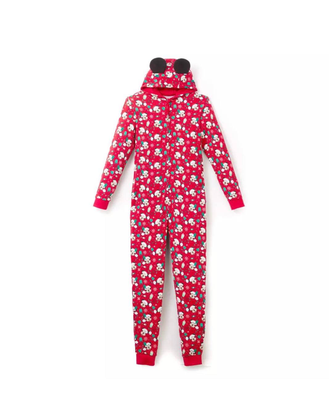 Disney - Mickey and Minnie Mouse Holiday Hooded One-Piece Pajama for Adults