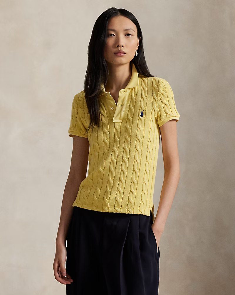 PRL Fem - Cable-Knit Polo Shirt
