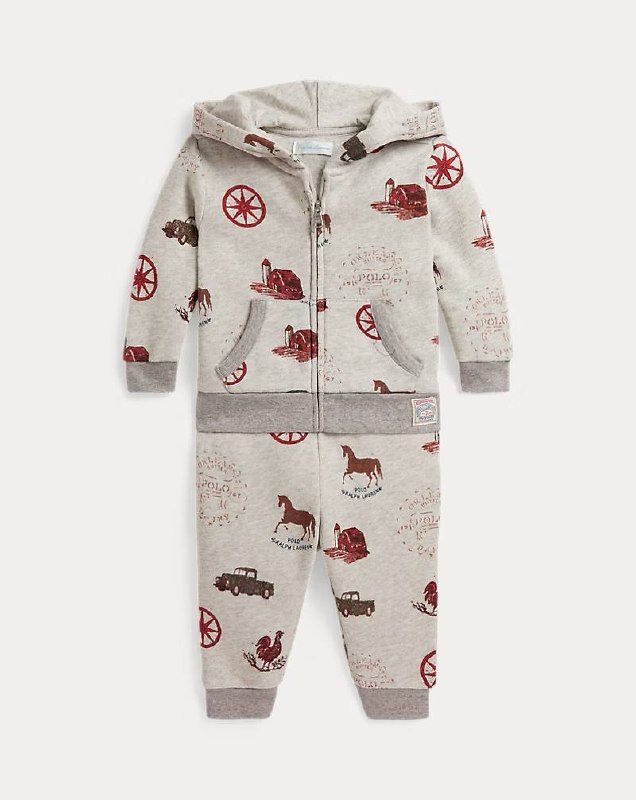 PRL Boy- Farm-Print Fleece Hoodie & Jogger Pant