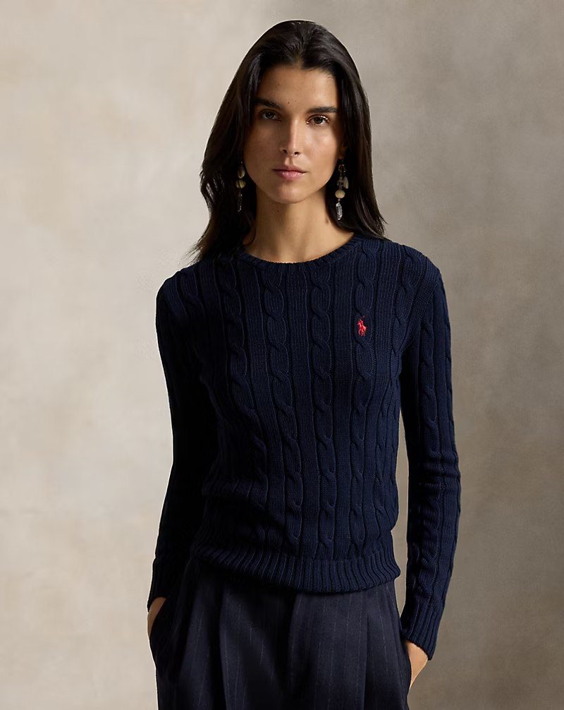 PRL Fem - Cable-Knit Cotton Crewneck Sweater