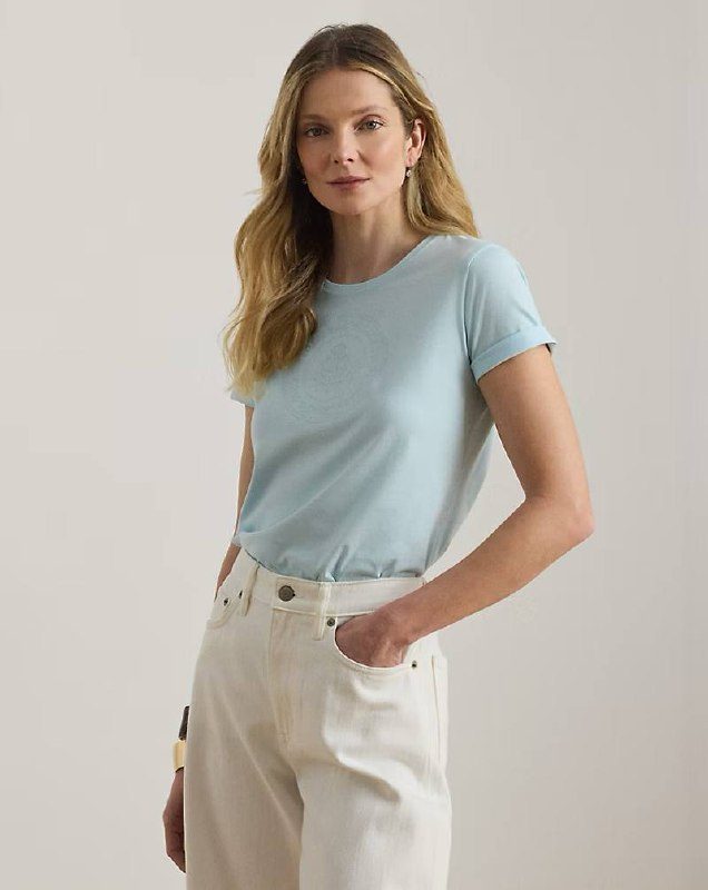 PRL Fem- Embroidered-Crest Cotton Jersey Tee