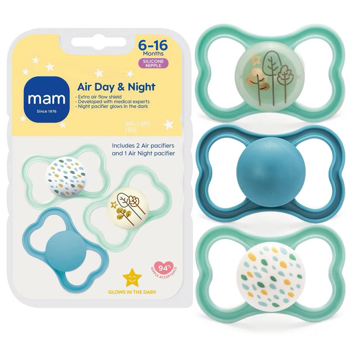 Target- MAM Air Day & Night Pacifier 6m+ - Boy - 3pk