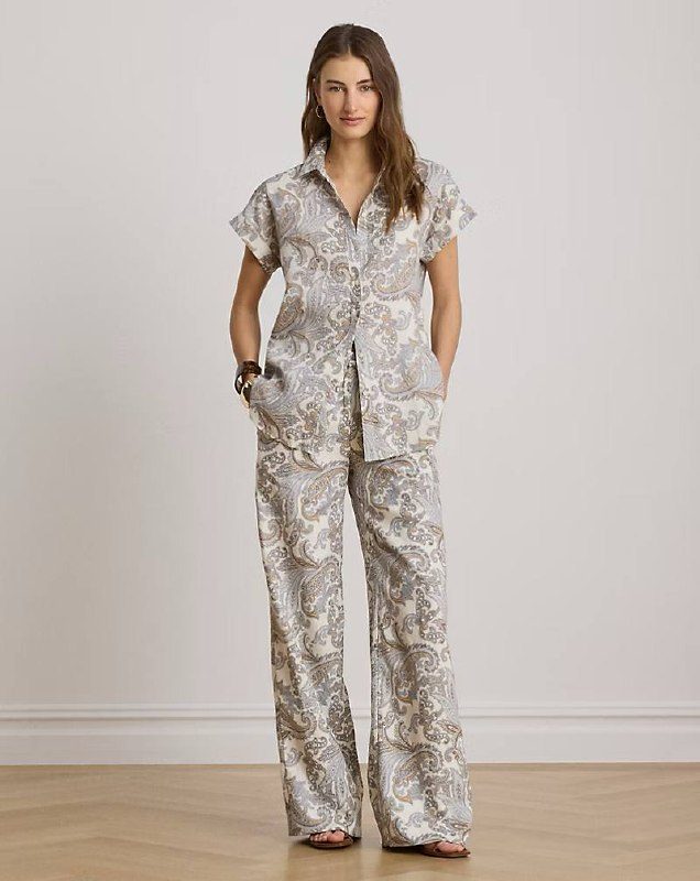 PRL Fem- Paisley Linen Wide-Leg Pant