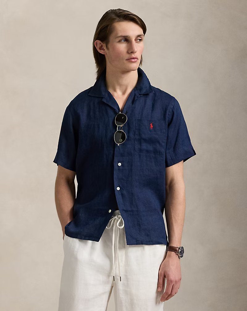 PRL Masc- Classic Fit Linen Camp Shirt
