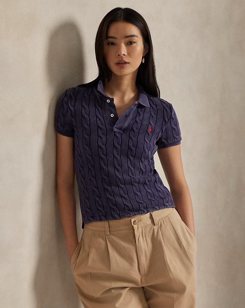 PRL Fem - Cable-Knit Polo Shirt