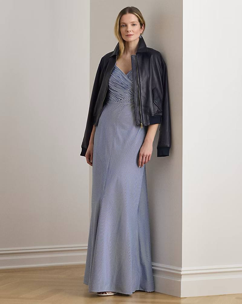 PRL Fem- Striped Pleated Taffeta Sleeveless Gown
