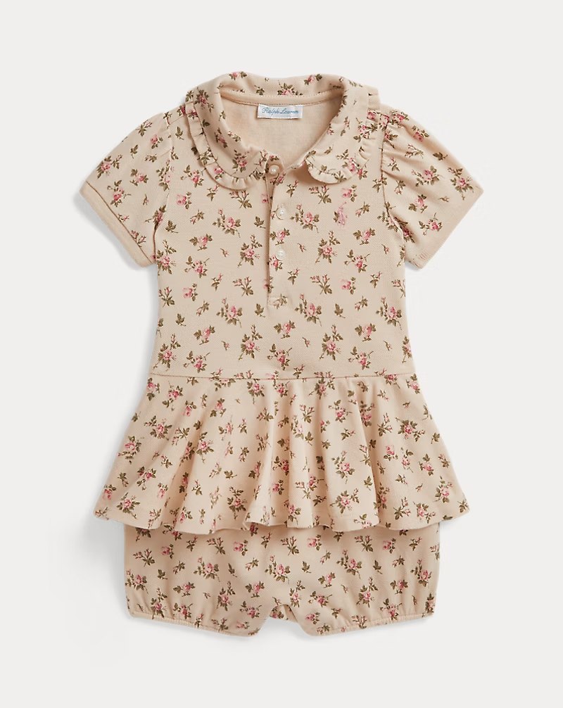 PRL Girl- Floral Stretch Mesh Peplum Polo Shortall