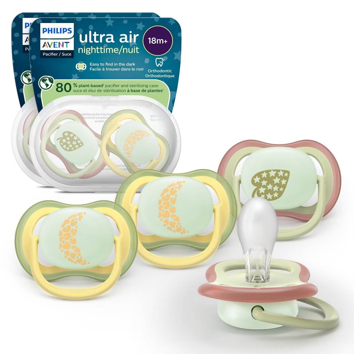 Target - Philips Avent Ultra Air Pacifiers 18m+ - Star Leaf/Leopard Moon Night - 4pk