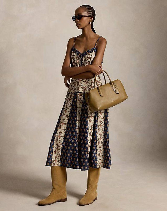 PRL Fem- Sleeveless Mixed-Print Paneled Dress