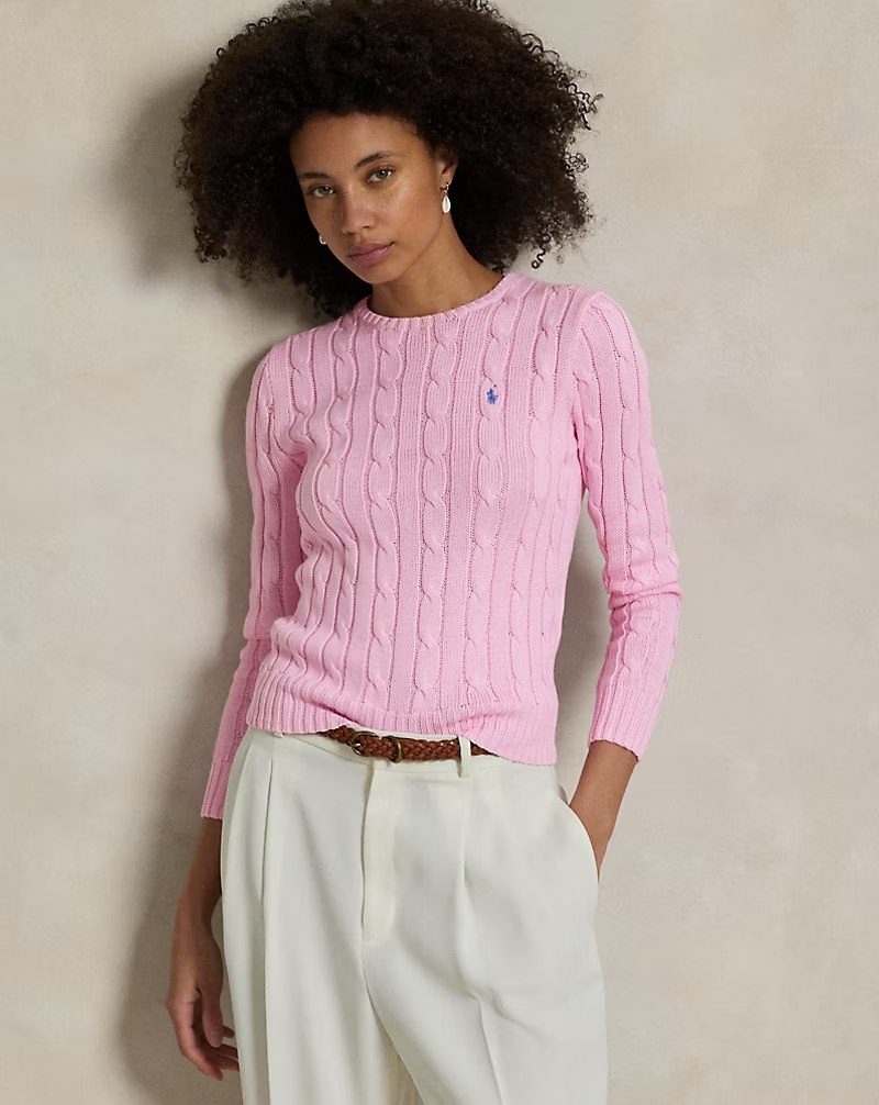 PRL Fem - Cable-Knit Cotton Crewneck Sweater