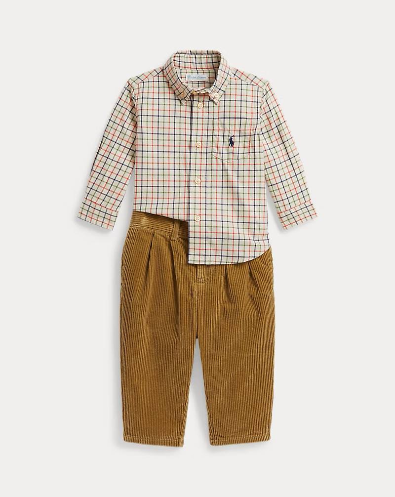 PRL Boy- Tattersall Cotton Shirt & Corduroy Pant
