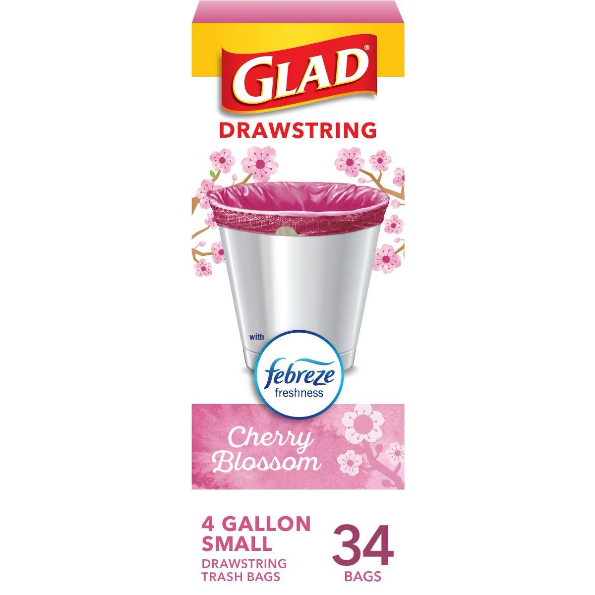 Target - Glad Small Drawstring Trash Bags - Cherry Blossom - 34ct/4gal