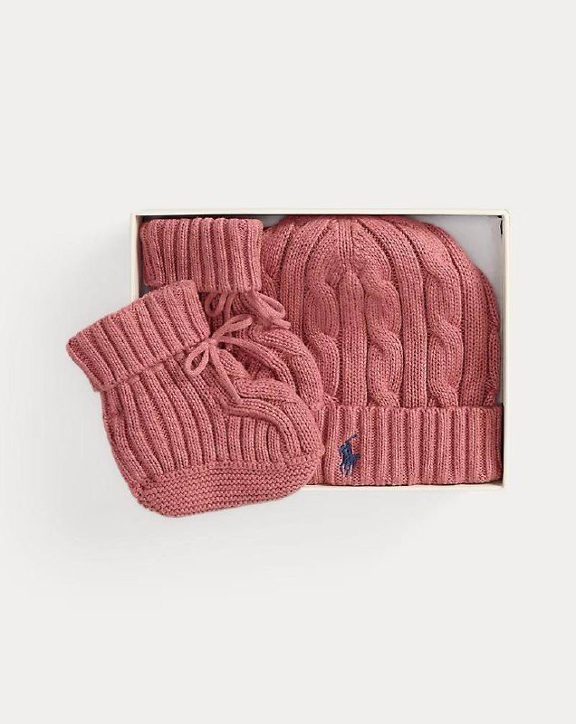 PRL- Cable-Knit Cotton Beanie & Bootie Set