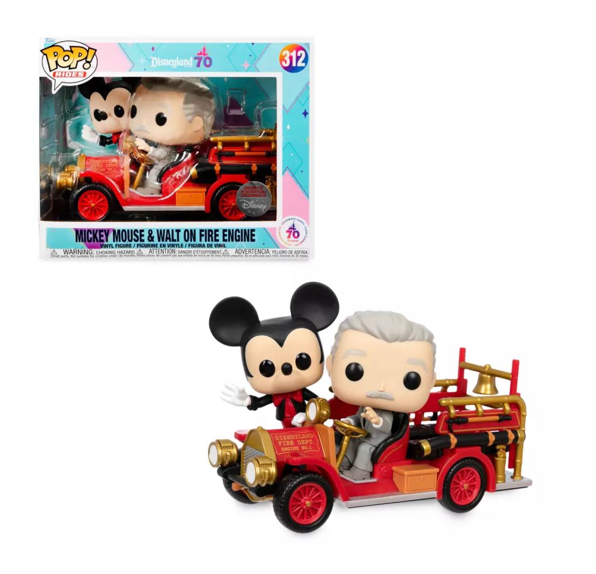 Disney - Disney Exclusive – Mickey Mouse and Walt Disney on Fire Engine Pop! Rides Vinyl by Funko – Disneyland 70th Anniversary