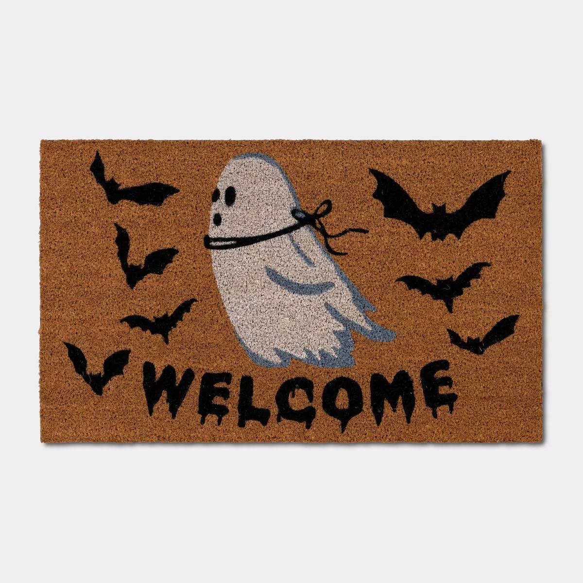 Target - 18"x30" Ghost 'Welcome' Bats Bone Parlour Halloween Coir Doormat White/Black - Hyde and EEK! Boutique™