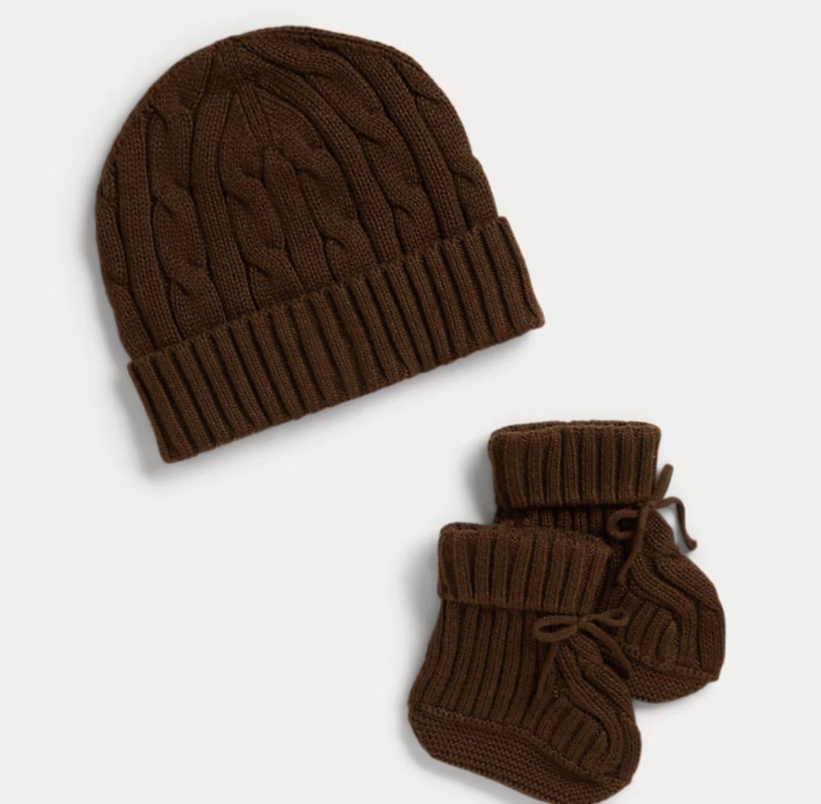 PRL- Cable-Knit Cotton Beanie & Bootie Set