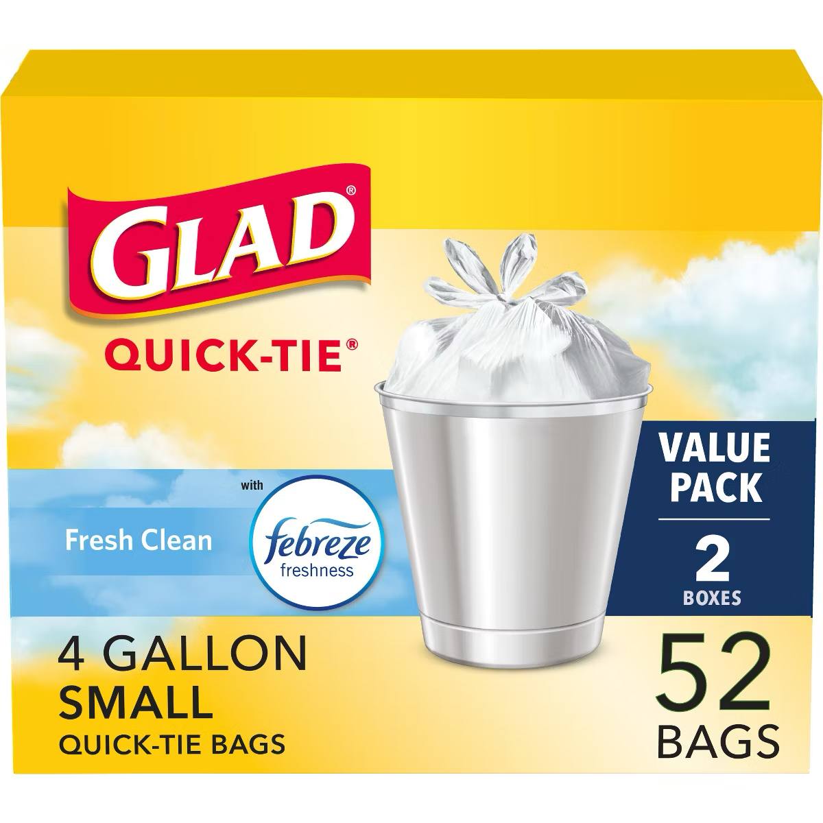 Target - Glad Small Trash Bags + OdorShield White Trash Bags - 4gal/52ct