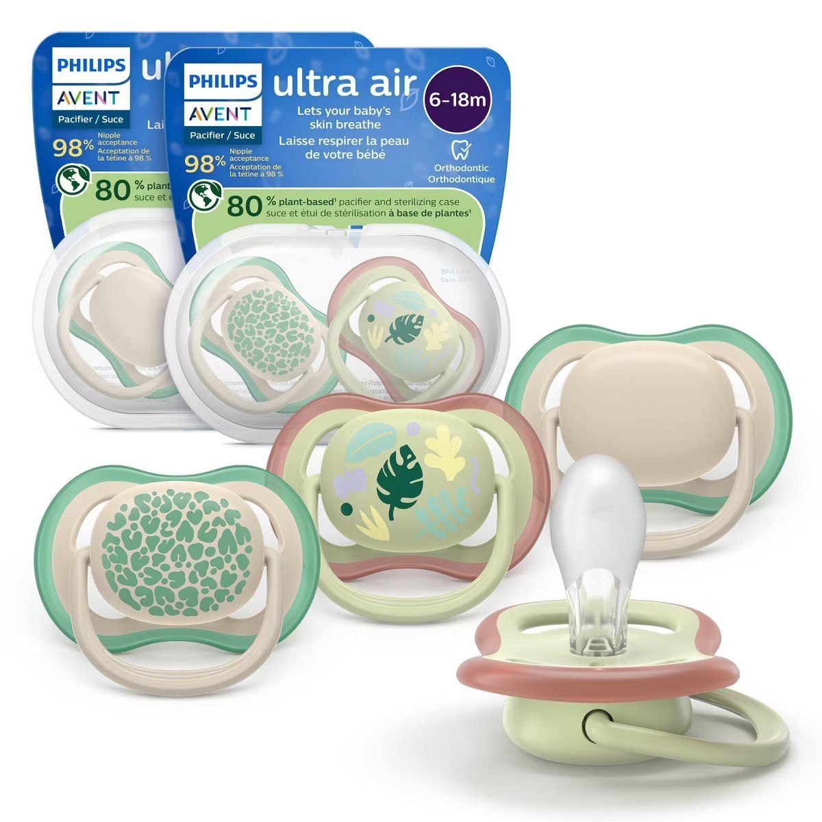 Target - Philips Avent Ultra Air Pacifiers 6-18m - Leopard Print/Tropical Mix - 4pk