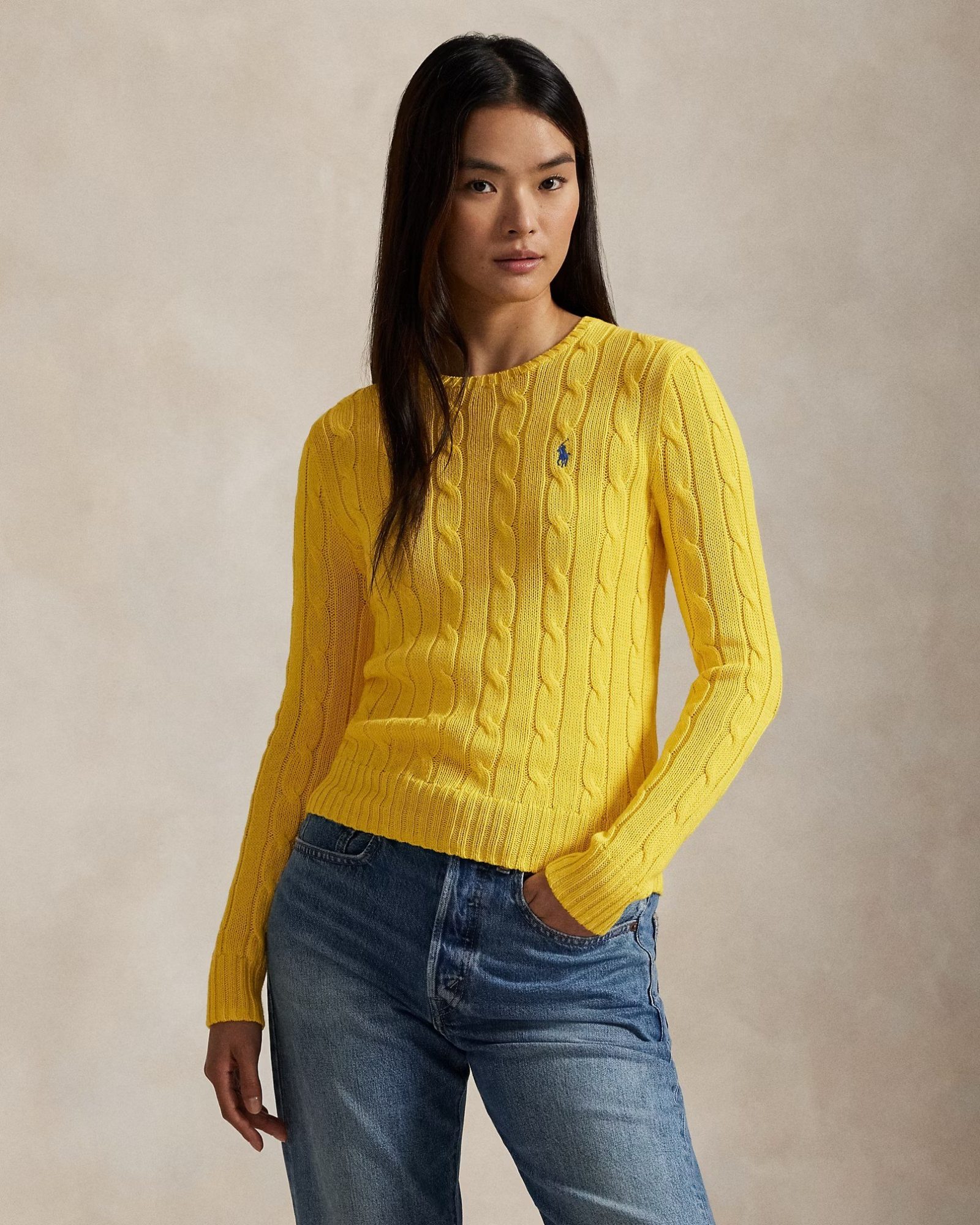 PRL Fem - Cable-Knit Cotton Crewneck Sweater