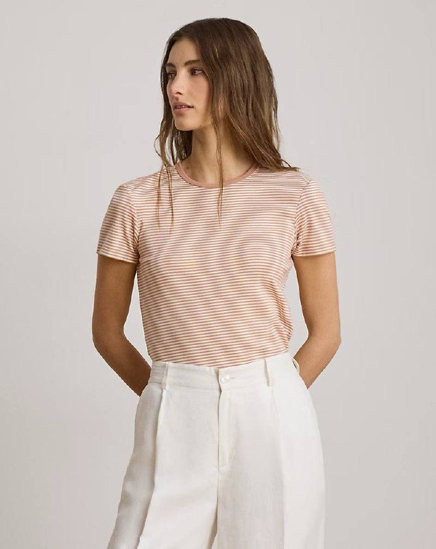 PRL Fem- Striped Rib-Knit Stretch Cotton Tee