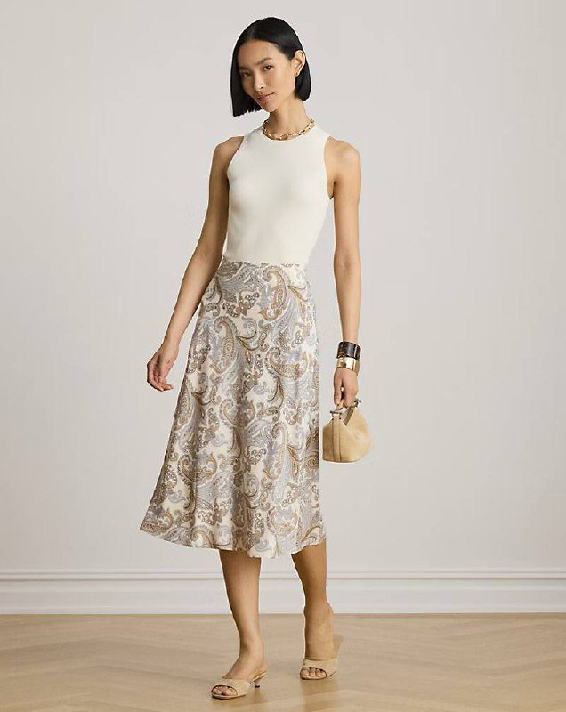 PRL Fem- Paisley Crepe Midi Skirt
