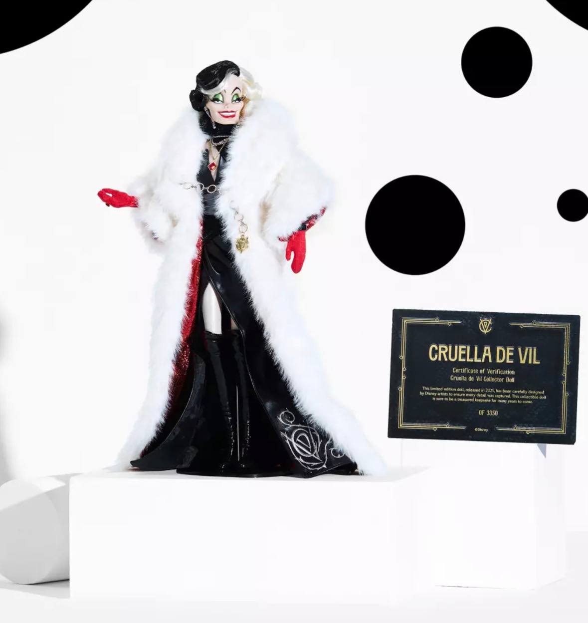 Disney - Cruella De Vil Limited Edition Doll –101 Dalmatians 65th Anniversary – Limited Edition – 16''
