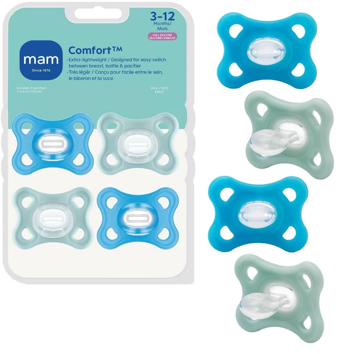 Target- MAM Comfort Pacifiers 3-12m - Boy - 4pk: Silicone, BPA-Free