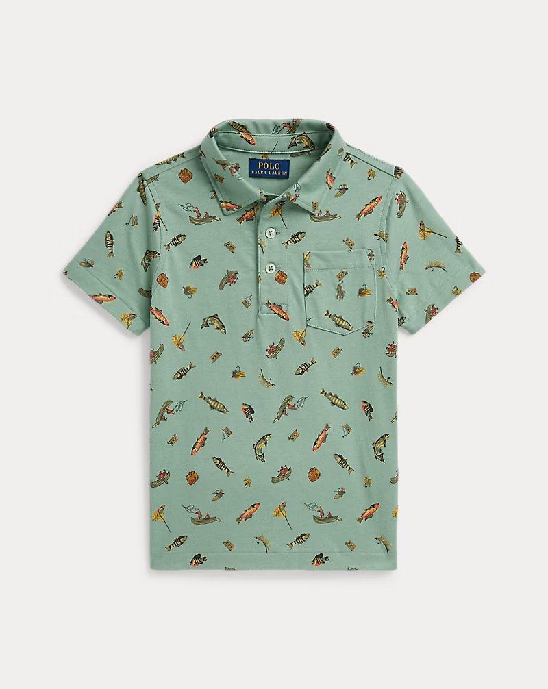 PRL Boy - Fishing-Print Cotton Jersey Polo Shirt