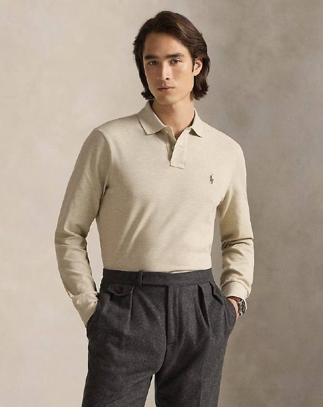 PRL Masc- Mesh Long-Sleeve Polo Shirt – All Fits