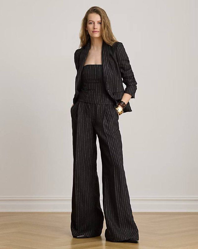 PRL Fem- Chalk-Stripe Linen Canvas Wide-Leg Pant