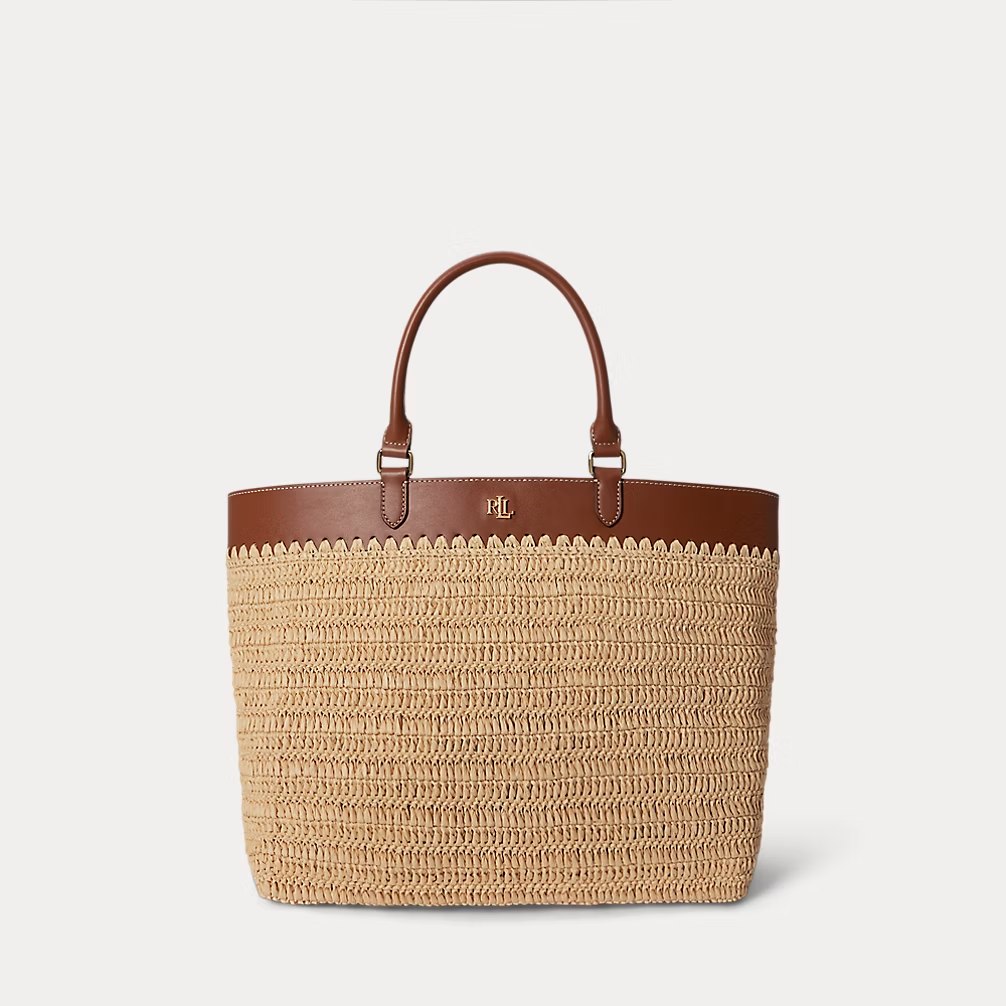 PRL Fem - Leather-Trim Straw Large Kyla Tote Bag