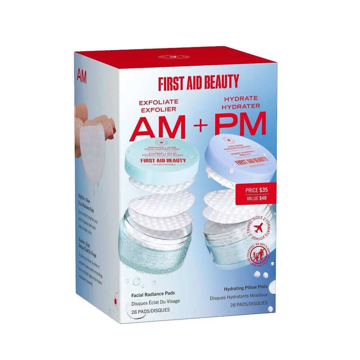 Target - FIRST AID BEAUTY Exfoliate + Hydrate Kit for Day and Night Skincare, Facial Radiance Pads + Hydrating Pillow Pads - 2pc/28ct - Beauty Studio