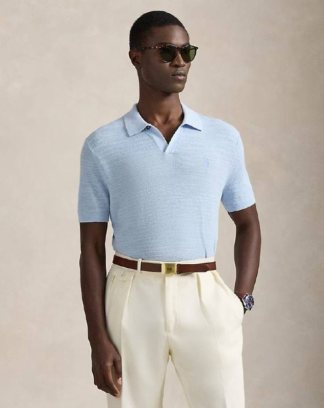 PRL Masc- Cotton-Linen Polo-Collar Sweater
