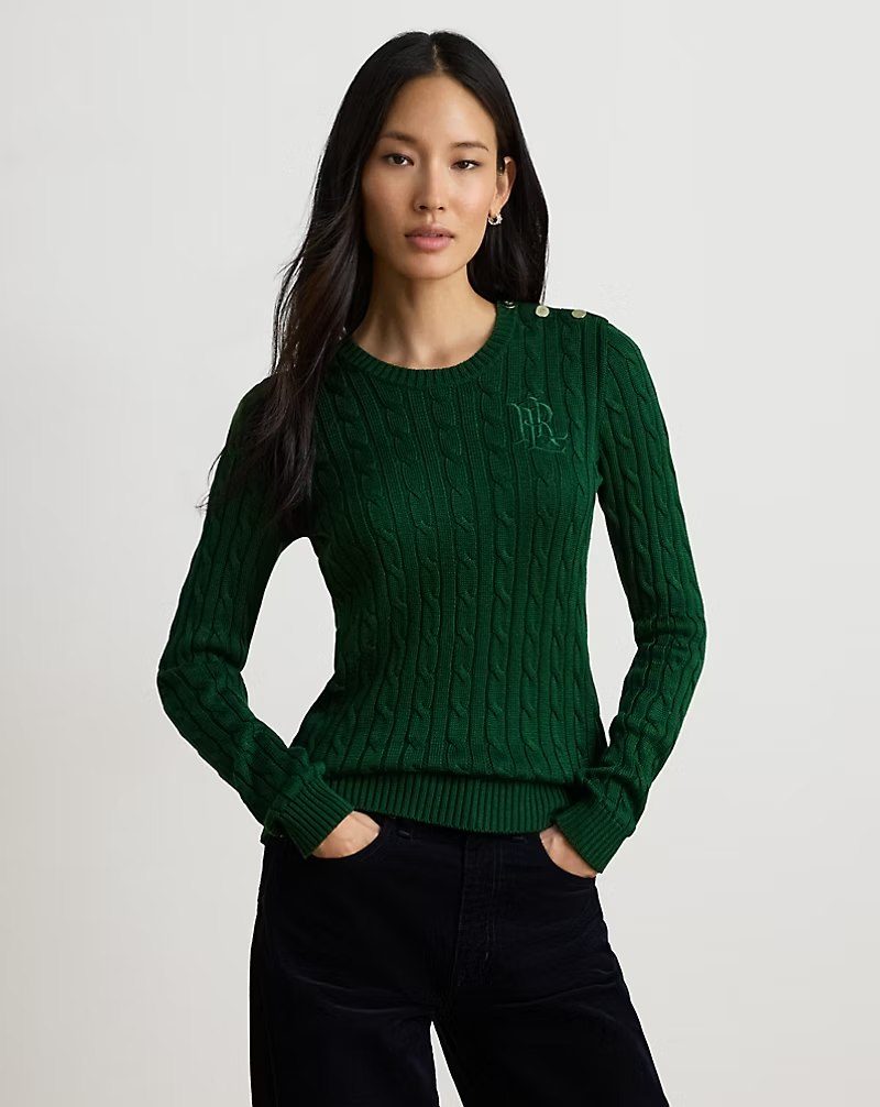PRL Fem- Button-Trim Cable-Knit Sweater