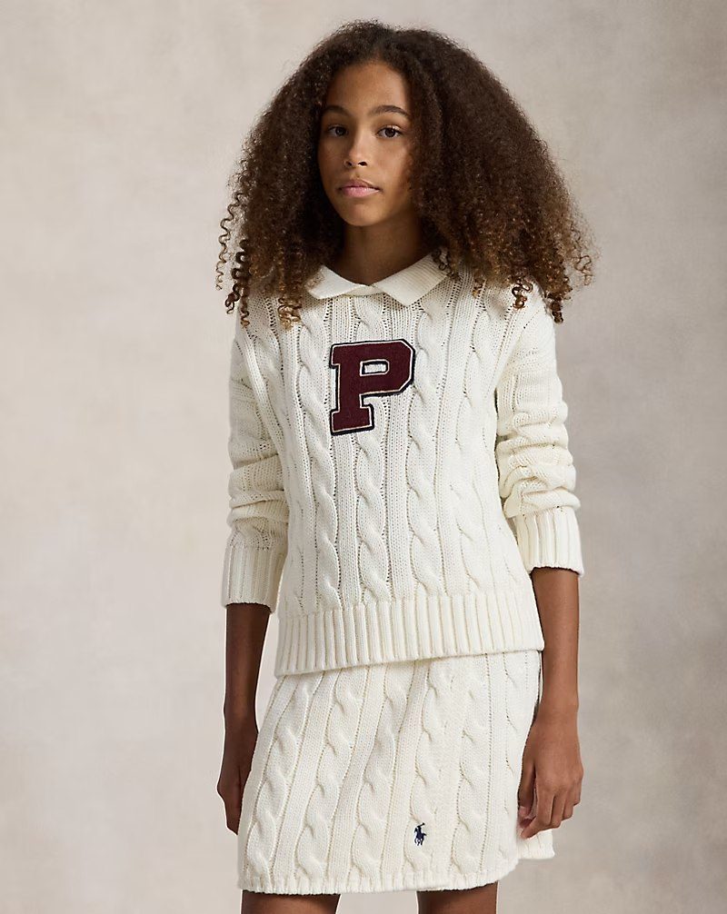 PRL Girl - Cable-Knit Letterman Cotton Sweater