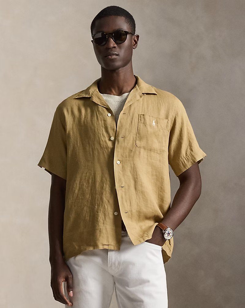 PRL Masc- Classic Fit Linen Camp Shirt