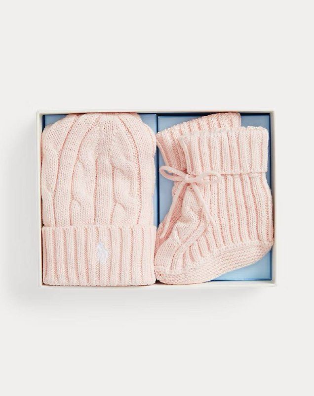 PRL- Cable-Knit Cotton Beanie & Bootie Set